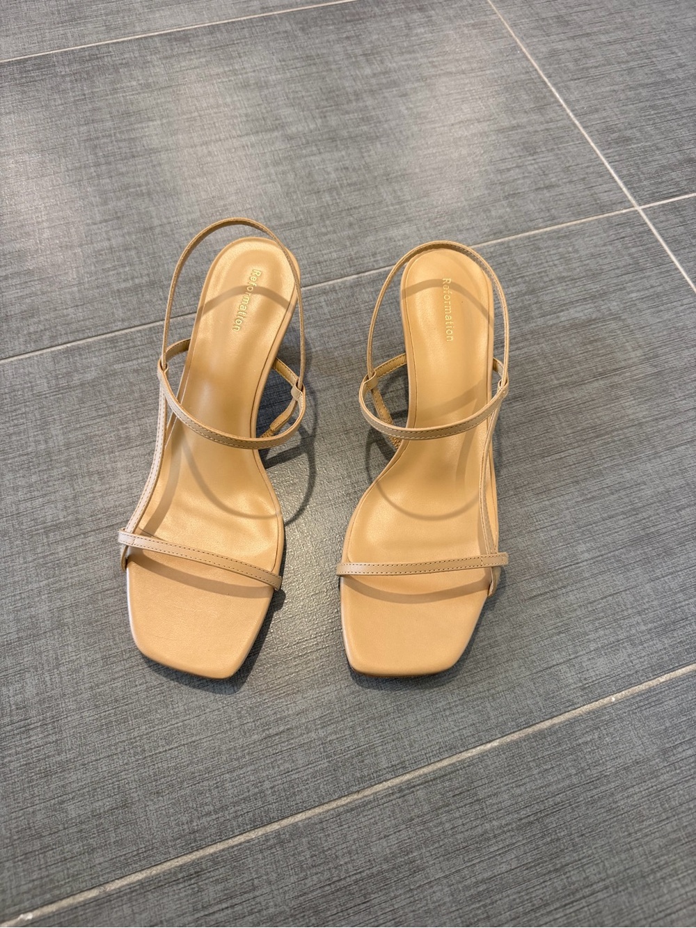 Reformation Serenity Bare Beige Tan Minimal Strappy Sandals